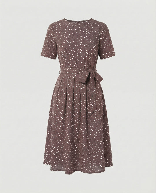 Damen Midi-Kleid mit Taillengürtel und Punkten