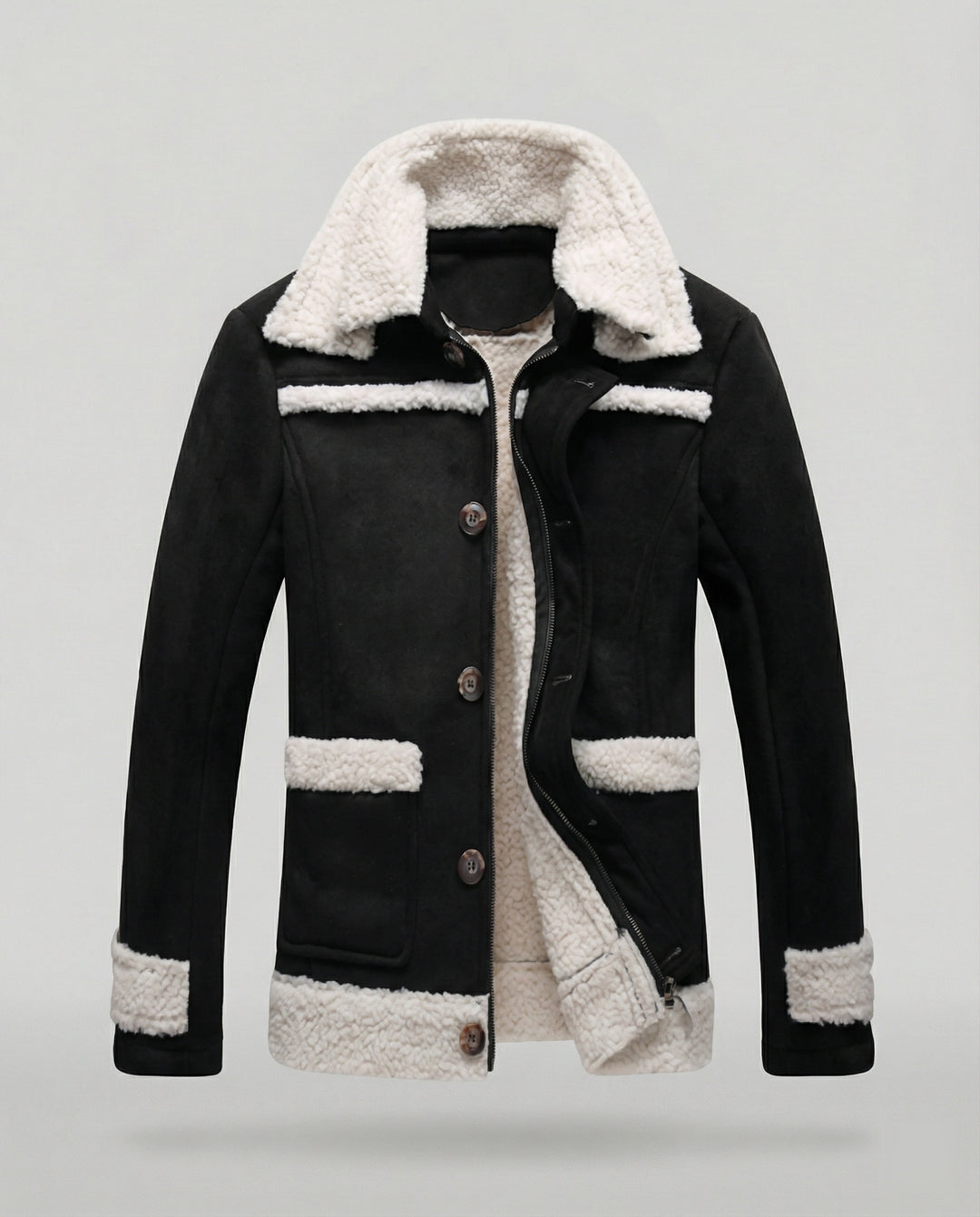 Herren warme Lammfelljacke mit Knopfkragen R&B