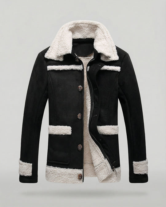 Herren warme Lammfelljacke mit Knopfkragen R&B