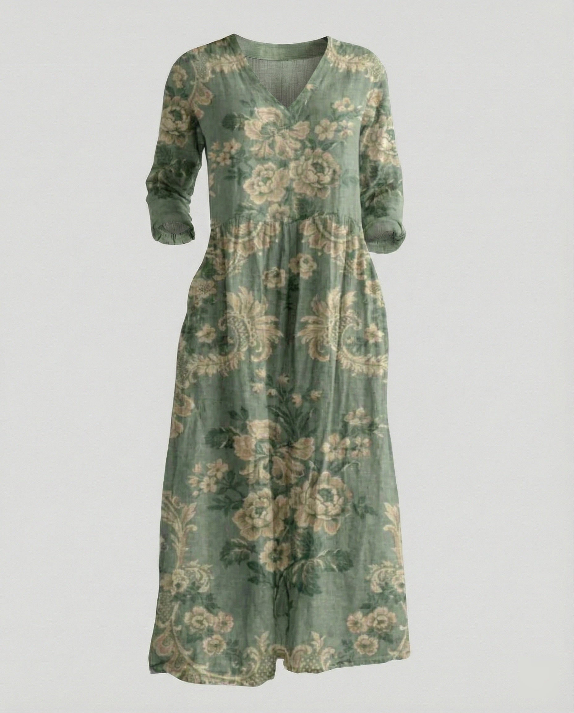 Damen Boho Maxikleid Sommer Leinenoptik