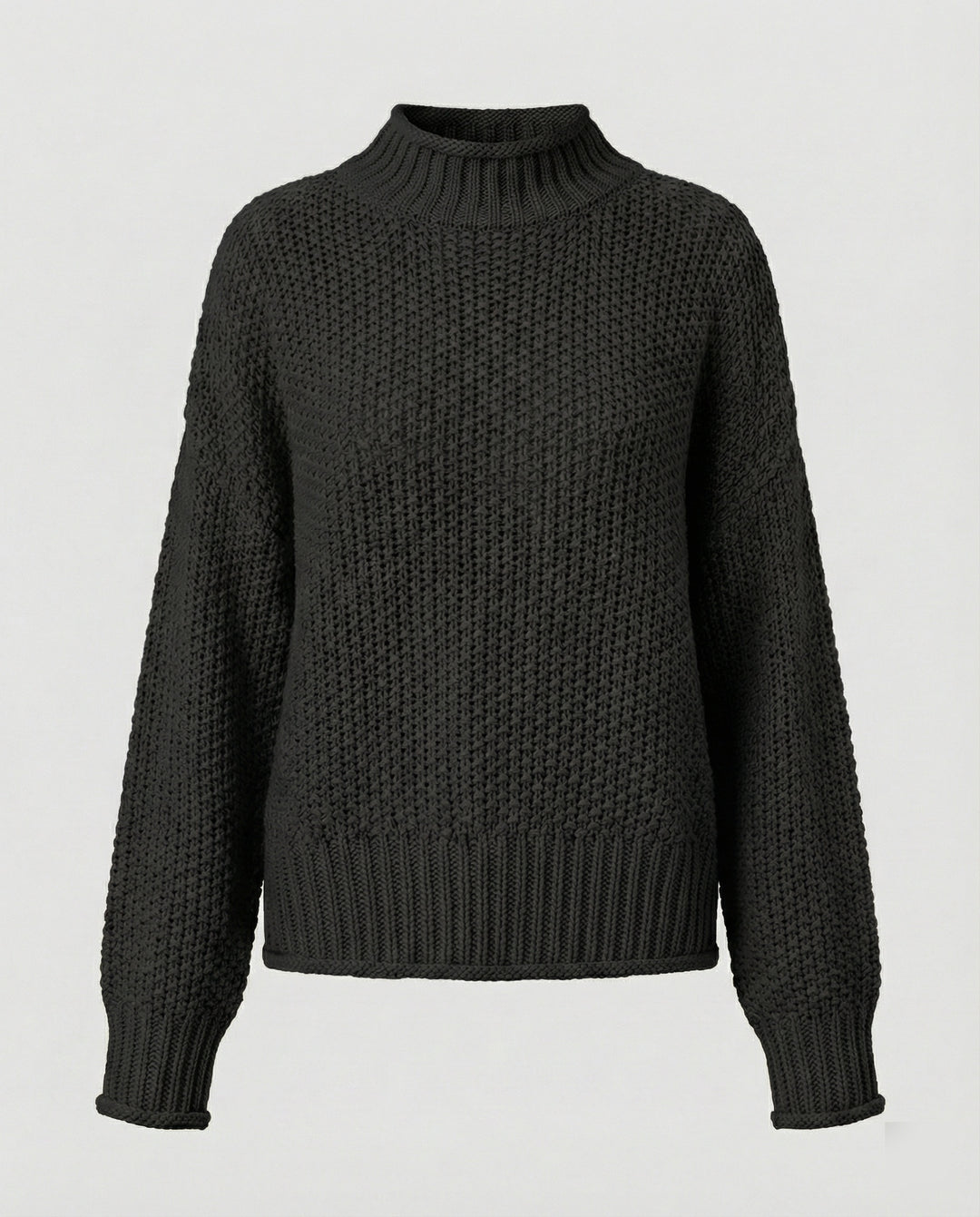 Damen kuscheliger Strickpullover mit hohem Kragen und weit geschnittenen Ärmeln R&B