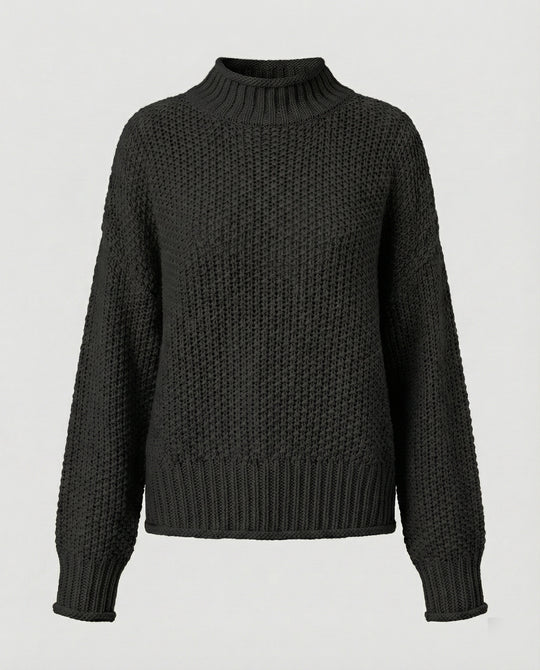Damen kuscheliger Strickpullover mit hohem Kragen und weit geschnittenen Ärmeln R&B