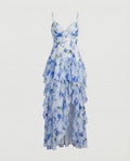 Damen Blumenkleid Maxikleid Chiffon