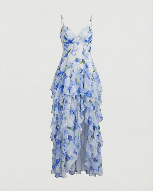 Damen Blumenkleid Maxikleid Chiffon