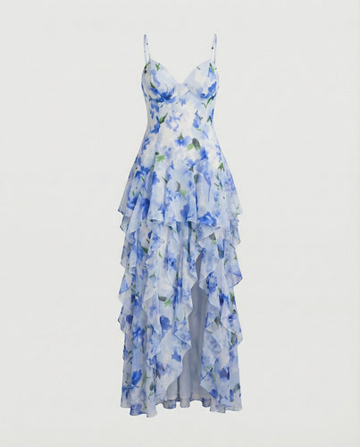 Damen Blumenkleid Maxikleid Chiffon