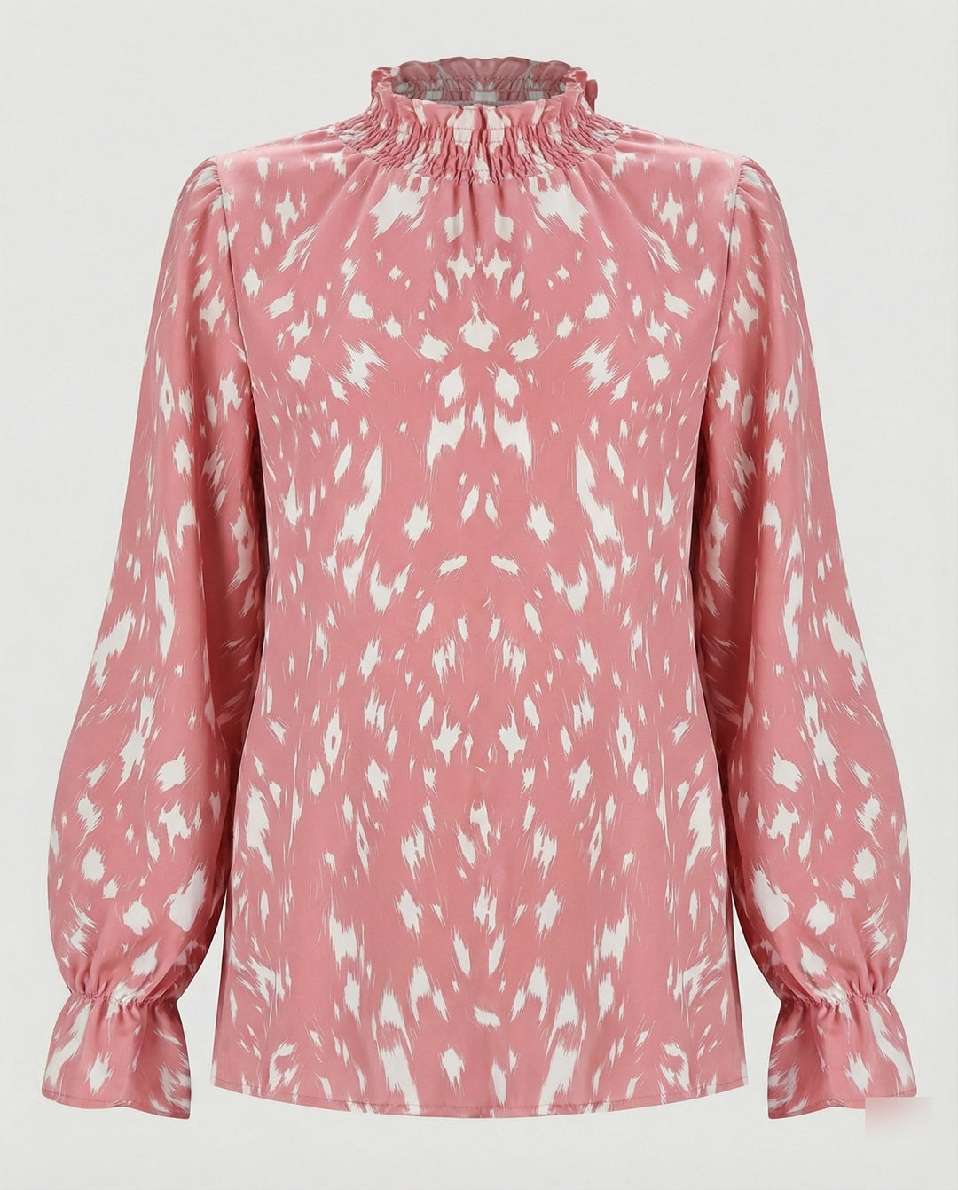 Damen elegante Bluse mit Rüschensaum und stilvollem Tiermuster R&B