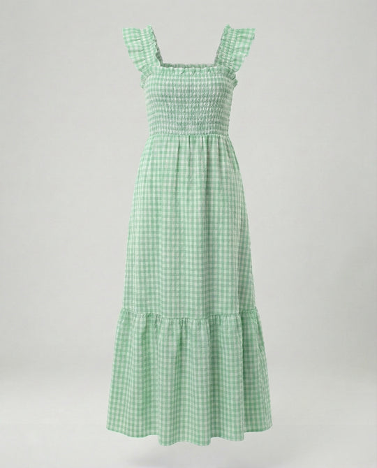 Damen Vichy Maxikleid mit Smokoberteil