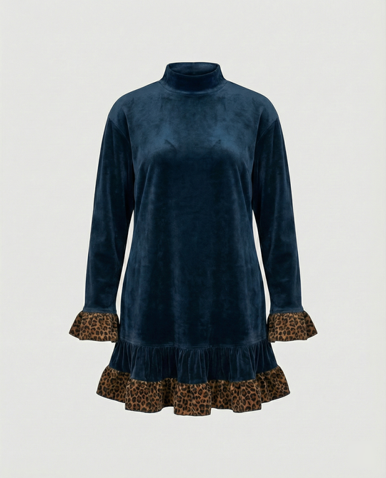 Damen Oversized Sweatkleid mit Leopardenrüsche R&B