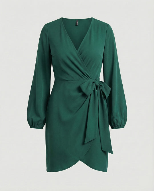 Damen Wickelkleid mit voluminösen Ärmeln und elegantem Taillengürtel R&B