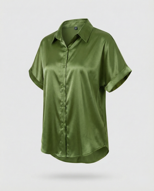 Damen Satin-Bluse mit großem Kragen und überschnittenen Schultern R&B