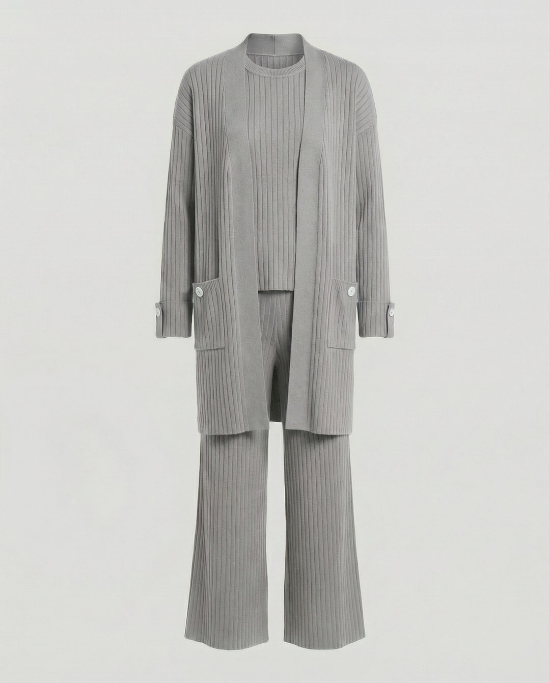 Damen Strick-Loungewear Set mit langen Ärmeln und praktischen Taschen R&B