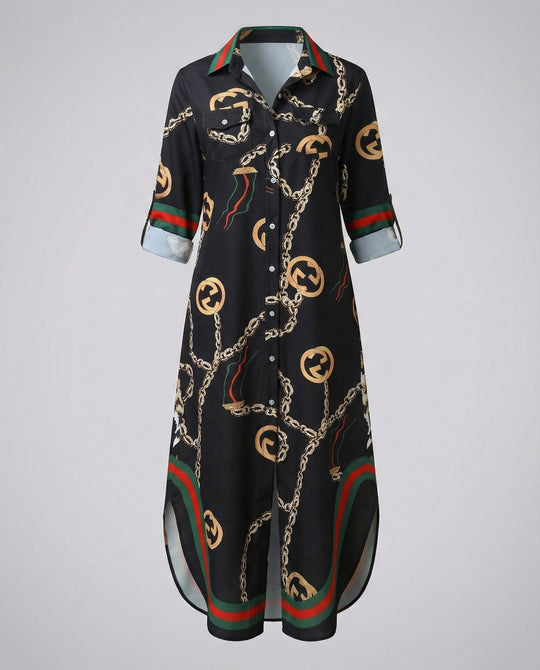 Freizeitkleid Damen Hemdblusenkleid Schlitz