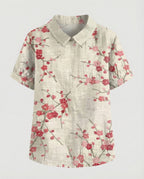 Damen Bluse Leinen Peter Pan Kragen