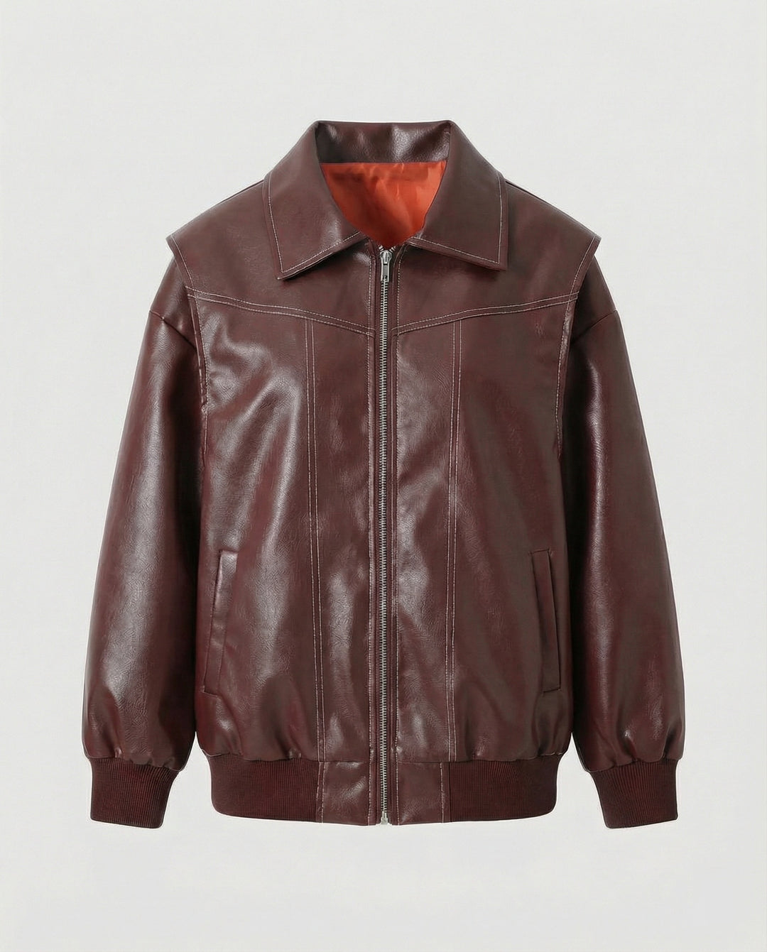Damen elegante Kunstlederjacke mit hohem Kragen