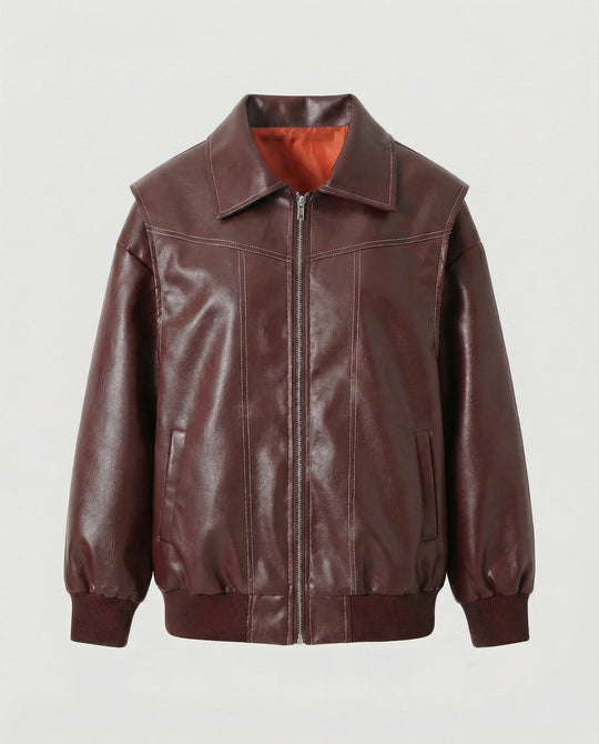 Damen elegante Kunstlederjacke mit hohem Kragen