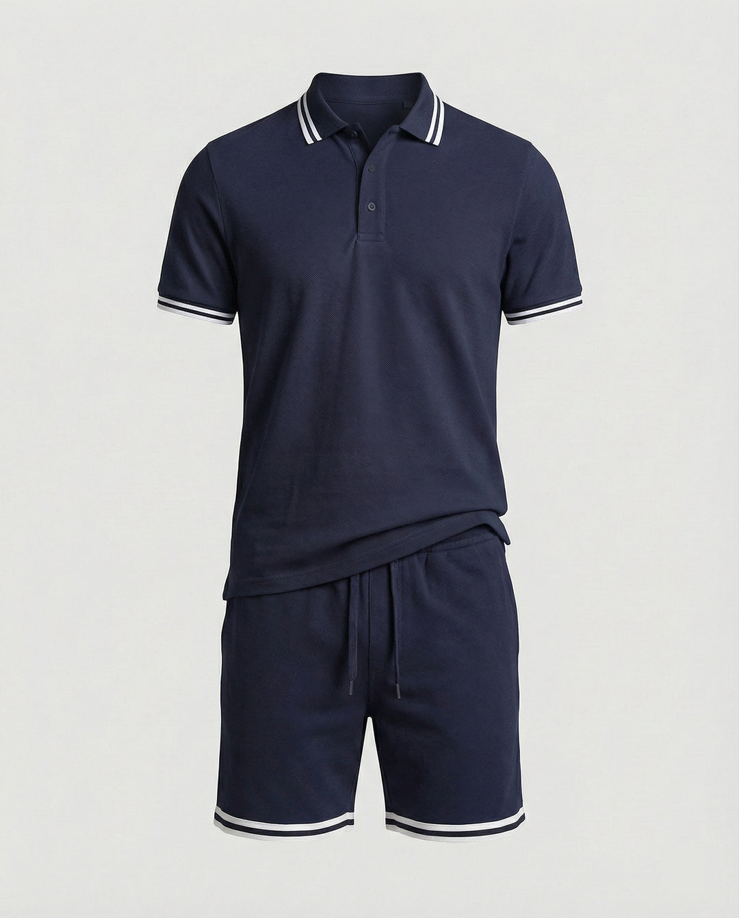 Herren Sportliches Polo- und Shorts-Set mit Kontraststreifen R&B