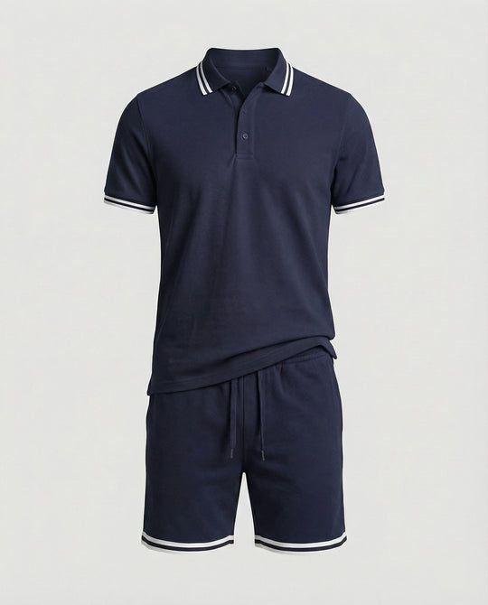 Herren Sportliches Polo- und Shorts-Set mit Kontraststreifen R&B
