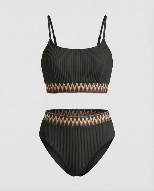 Damen Ripp-Zweiteiler Zickzack-Stickbund