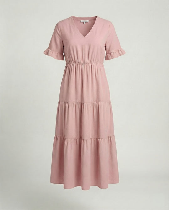 Damen Midikleid Stufen mit Volant