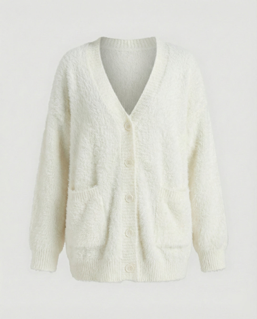 Strickjacke Damen flauschig mit tiefem V-Ausschnitt und Taschen