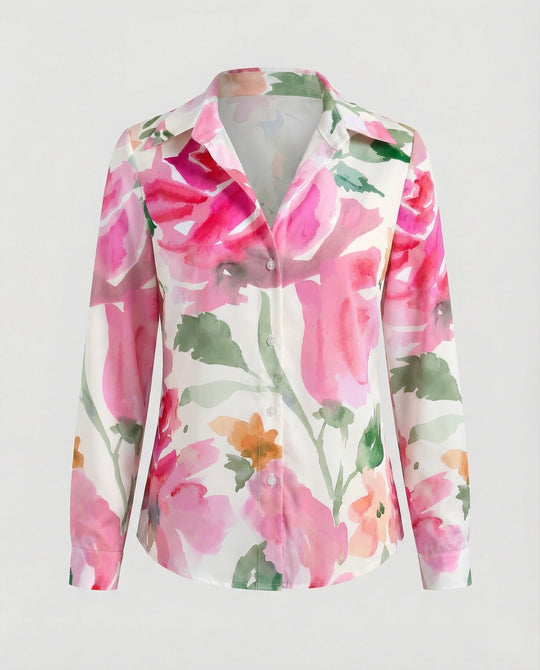 Hemdbluse Seidenoptik Damen Floral