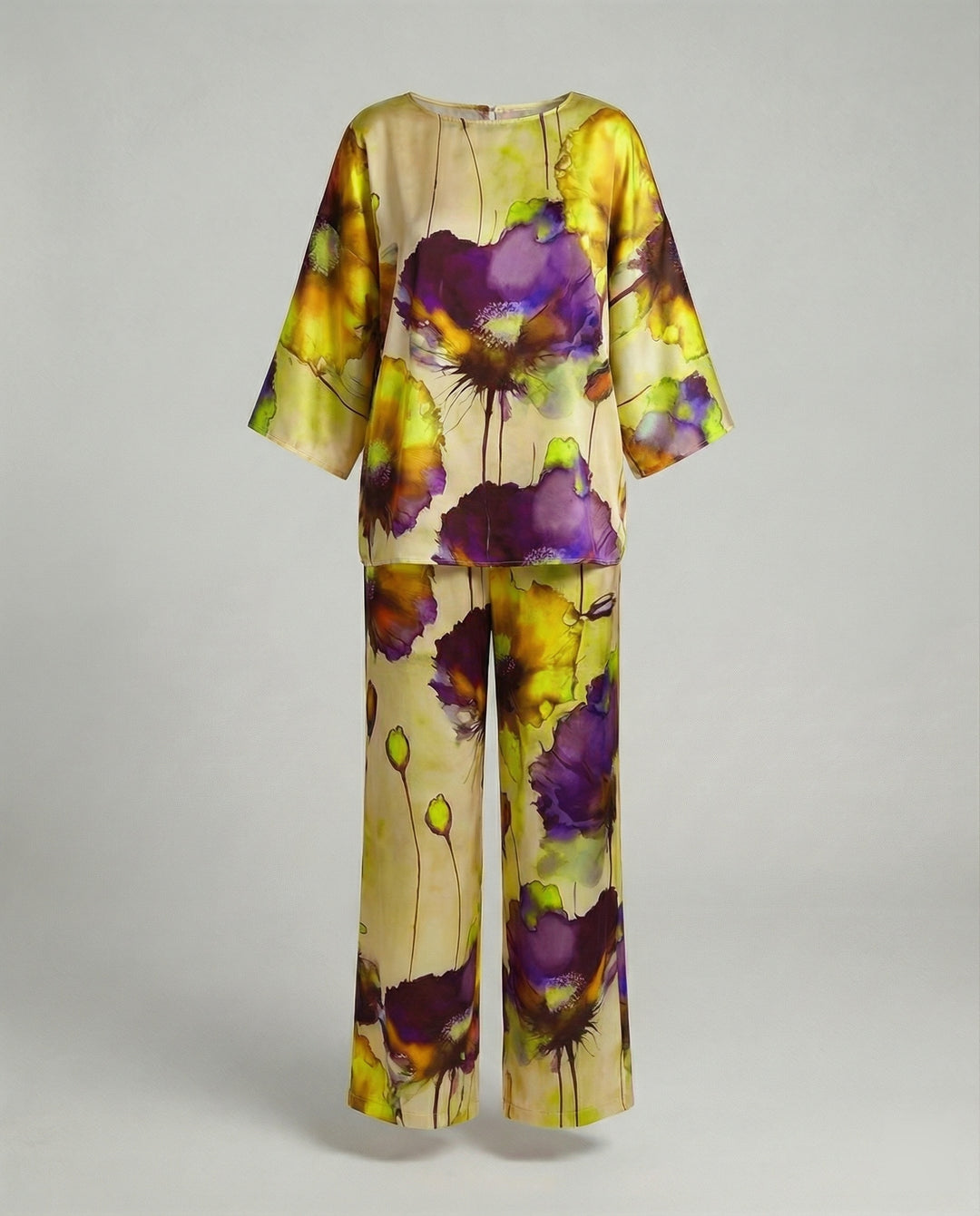 Damen Zweiteiler Set Satin Kimono
