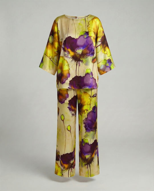 Damen Zweiteiler Set Satin Kimono