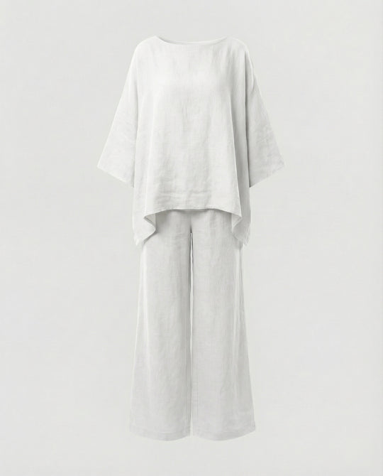 Leinen Zweiteiler Set Damen mit Palazzo-Hose