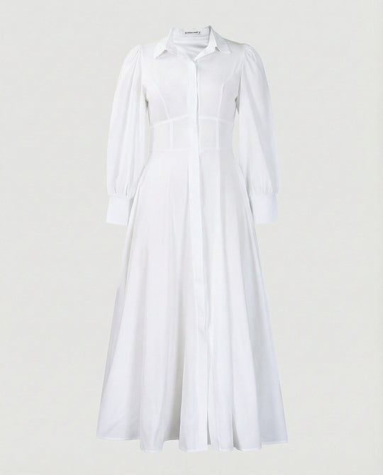 Damen Hemdkleid Maxi mit Ballonärmeln