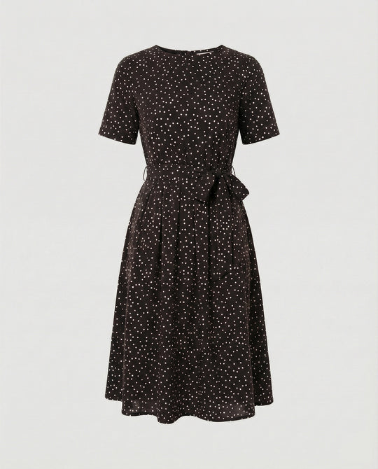 Damen Midi-Kleid mit Taillengürtel und Punkten
