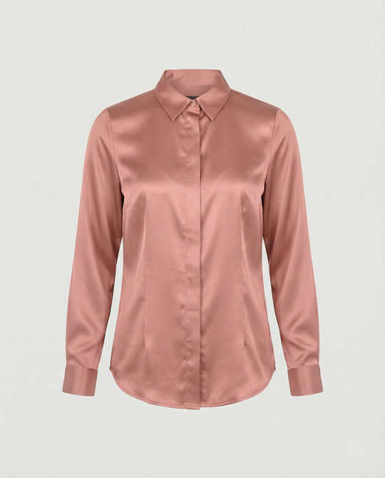 Damen Satin-Bluse mit klassischem Kragen R&B