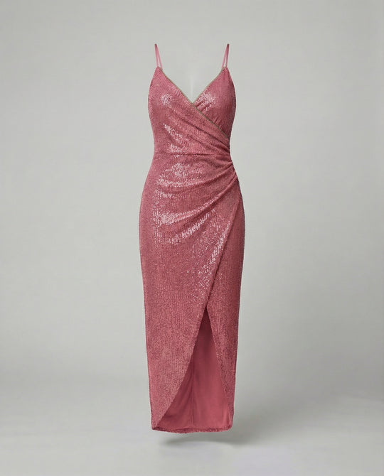 Damen Glamouröses Wickelkleid mit glitzender Oberfläche und hoch geschlitzt R&B