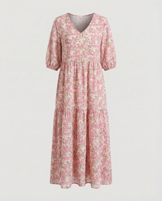 Damen Midikleid Sommer Stufenrock