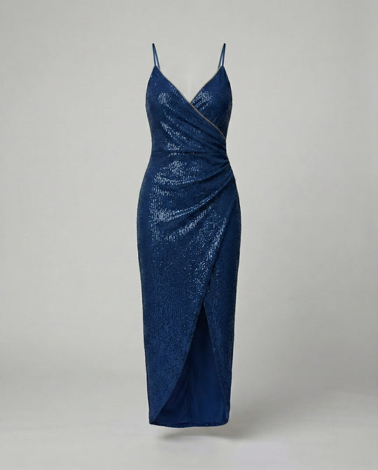Damen Glamouröses Wickelkleid mit glitzender Oberfläche und hoch geschlitzt R&B