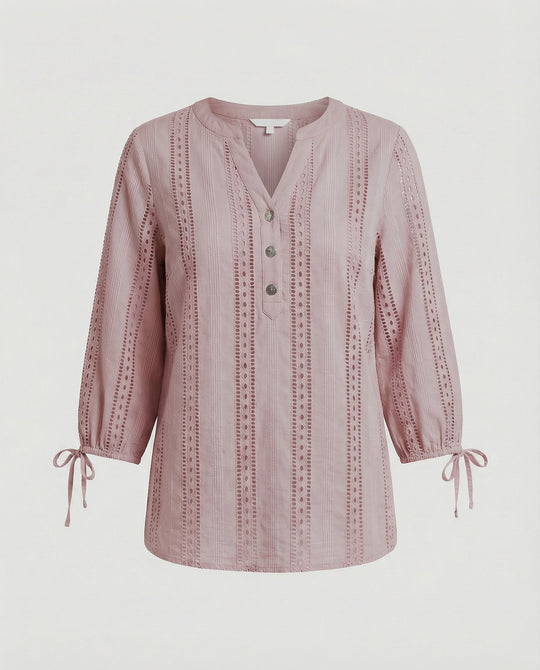 Damen Modisches Blusenshirt mit Spitzendetails und Knopfleiste R&B