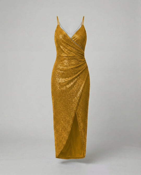 Damen Glamouröses Wickelkleid mit glitzender Oberfläche und hoch geschlitzt R&B