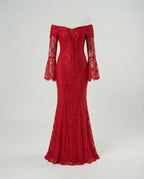 Langarm Abendkleid mit Off-Shoulder Spitze