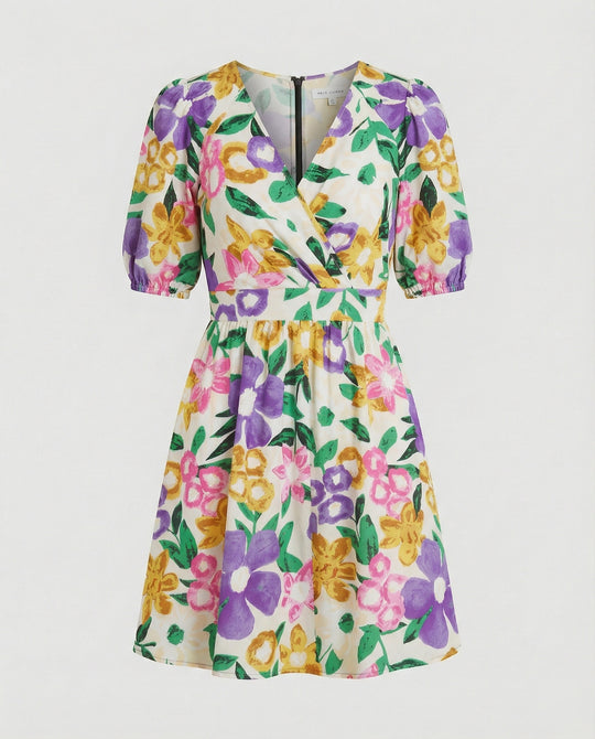 Damen Minikleid floral Wickeloptik