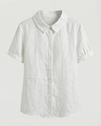 Damen Bluse Leinen Peter Pan Kragen