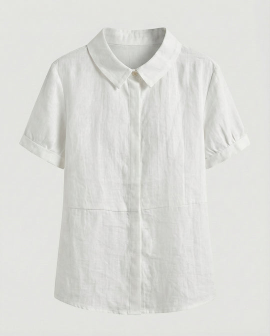 Damen Bluse Leinen Peter Pan Kragen