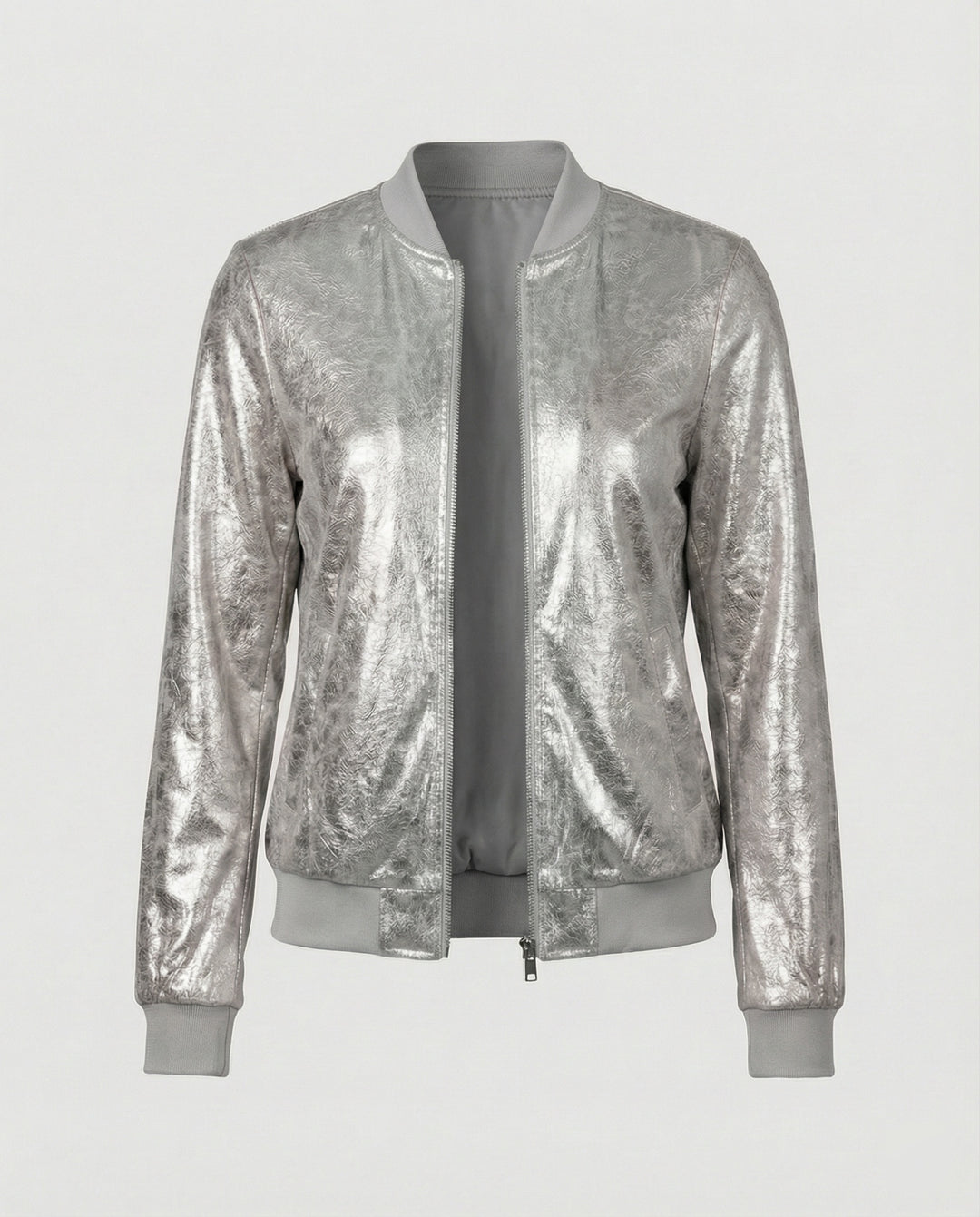 Damen Glänzende Bomberjacke mit Reißverschluss R&B