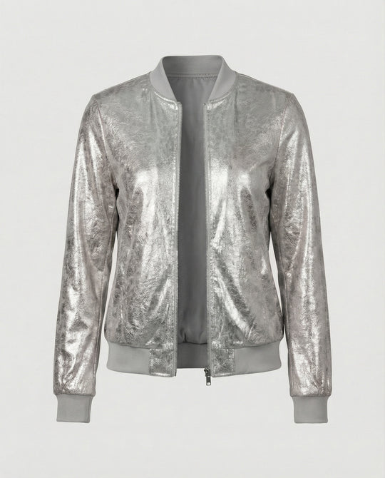 Damen Glänzende Bomberjacke mit Reißverschluss R&B