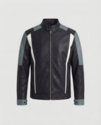 Herren Panel Lederjacke Stehkragen
