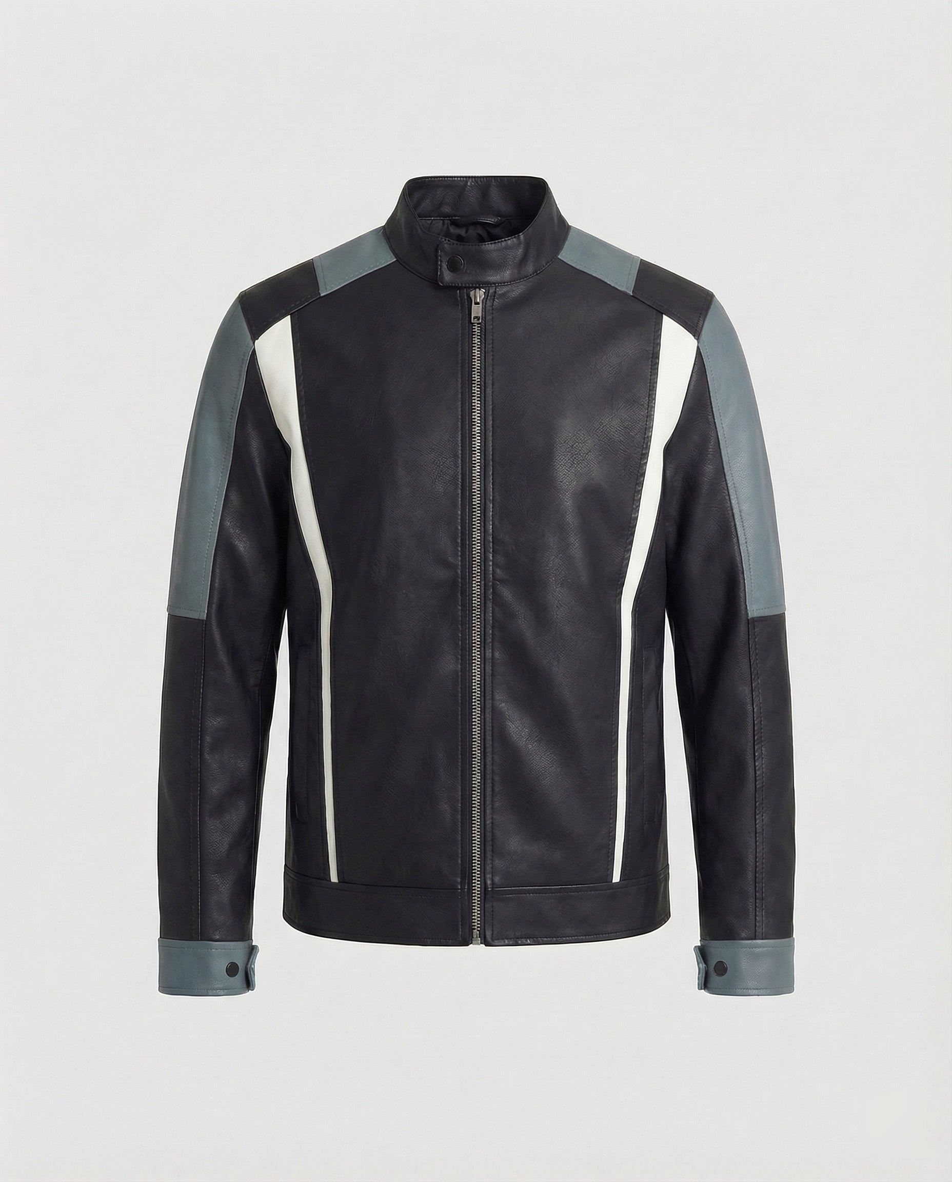 Herren Panel Lederjacke Stehkragen