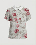 Damen Bluse Leinen Peter Pan Kragen