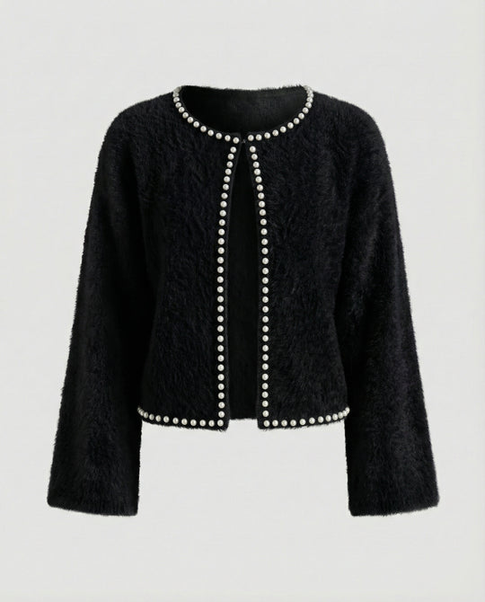 Strickjacke Damen flauschig mit Perlenverzierung