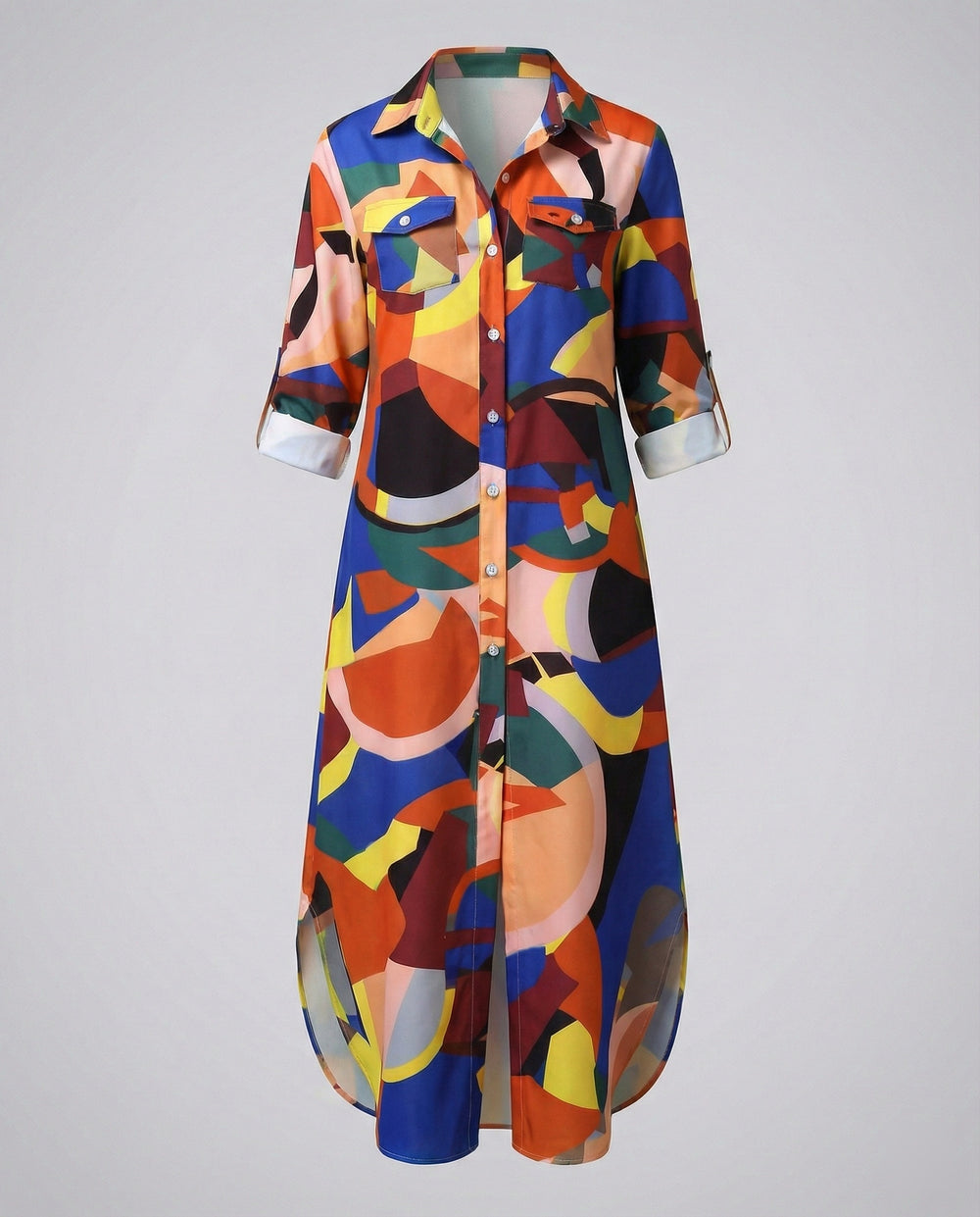 Freizeitkleid Damen Hemdblusenkleid Schlitz