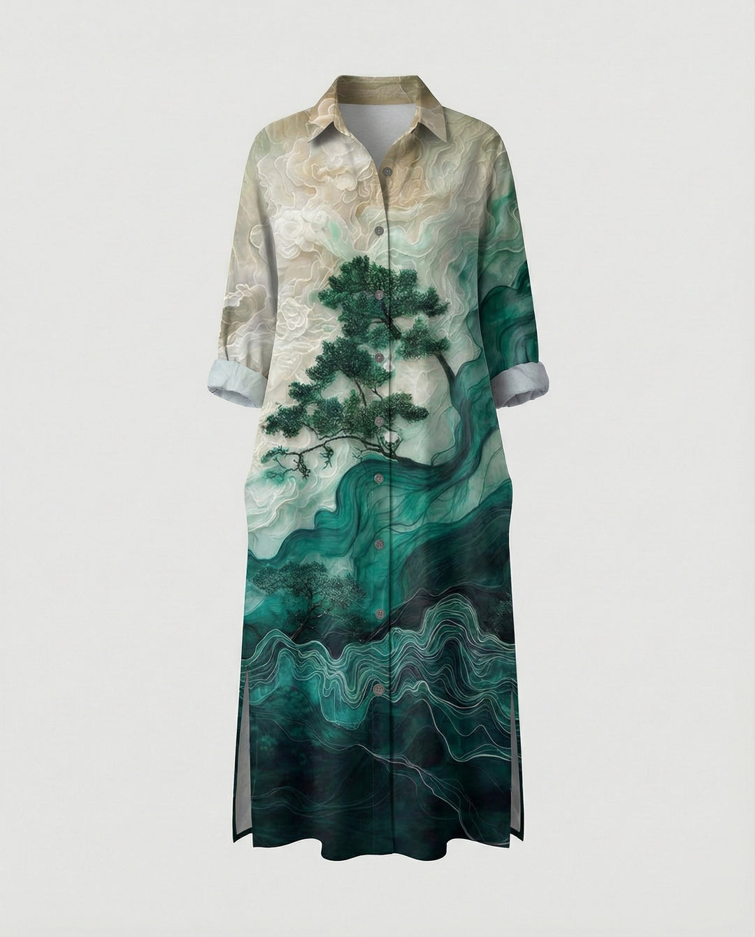 Damen Kaftan Kleid lang Seidenoptik