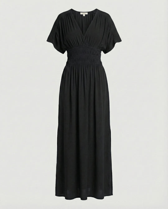 Damen Maxikleid Sommer V-Ausschnitt Schlitz