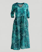 Damen Boho Maxikleid Sommer Leinenoptik